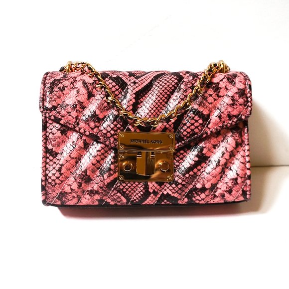 Michael Kors Rose Small MINI Crossbody Bag  Exotic Embossed Leather Pink - Picture 5 of 14